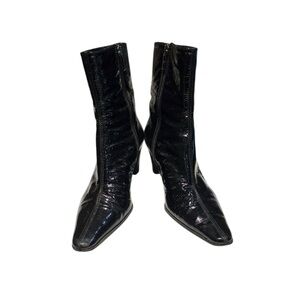 Aquatalia Patent Leather Black Heeled Boots Size 7